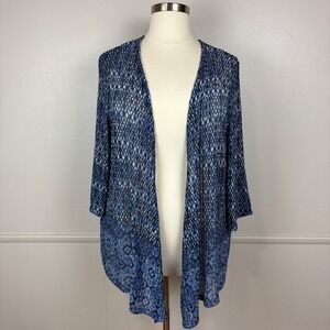 Catherines Seasonless Cascade Kimono Topper Size 2X Blue Tweed Crinkle Texture